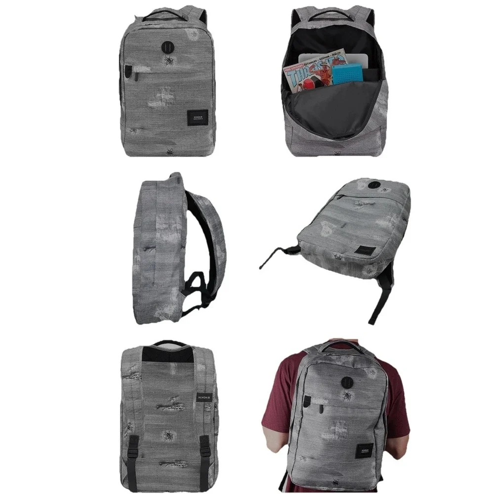 NIXON‎ Backpack Beacons Gray White Black Print Textured Woven